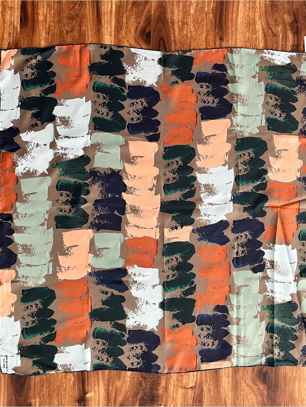 Lafayette 148 New York Brushstroke Print Scarf in Navy, Green, Brown, Cream